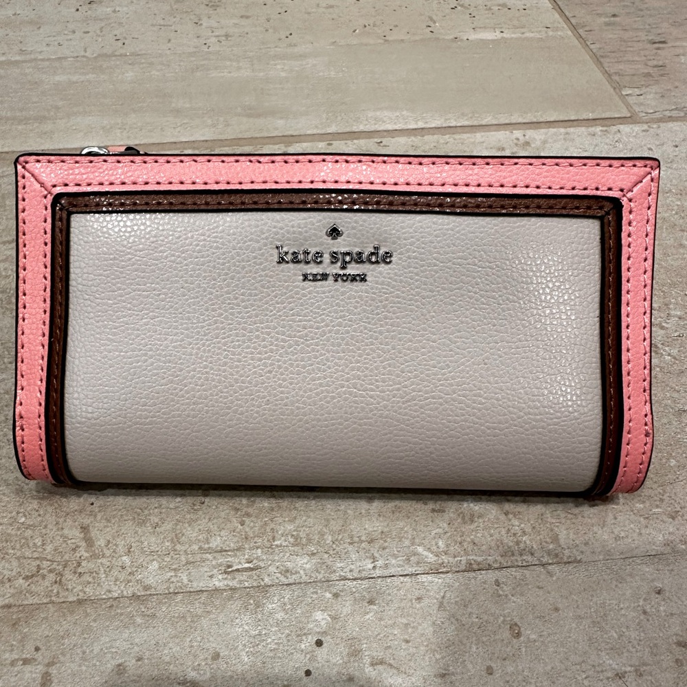 kate spade cream and pink leather continental wallet